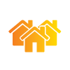 Orange icon depicting three houses