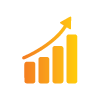 Orange icon depicting bar graph and arrow showing upward trend