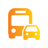 Orange icon depicting a bus and car